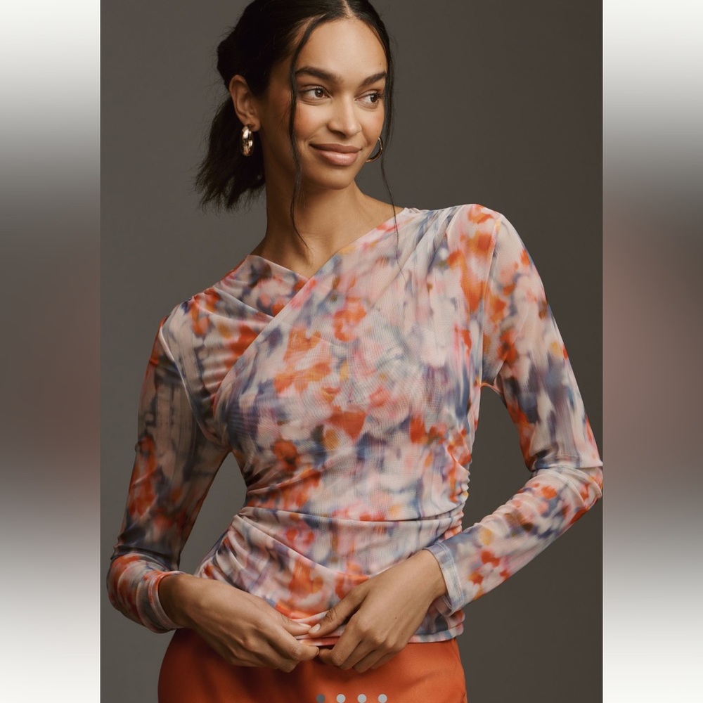 NWT Anthropologie Long-Sleeve Crossover Mesh Top, M